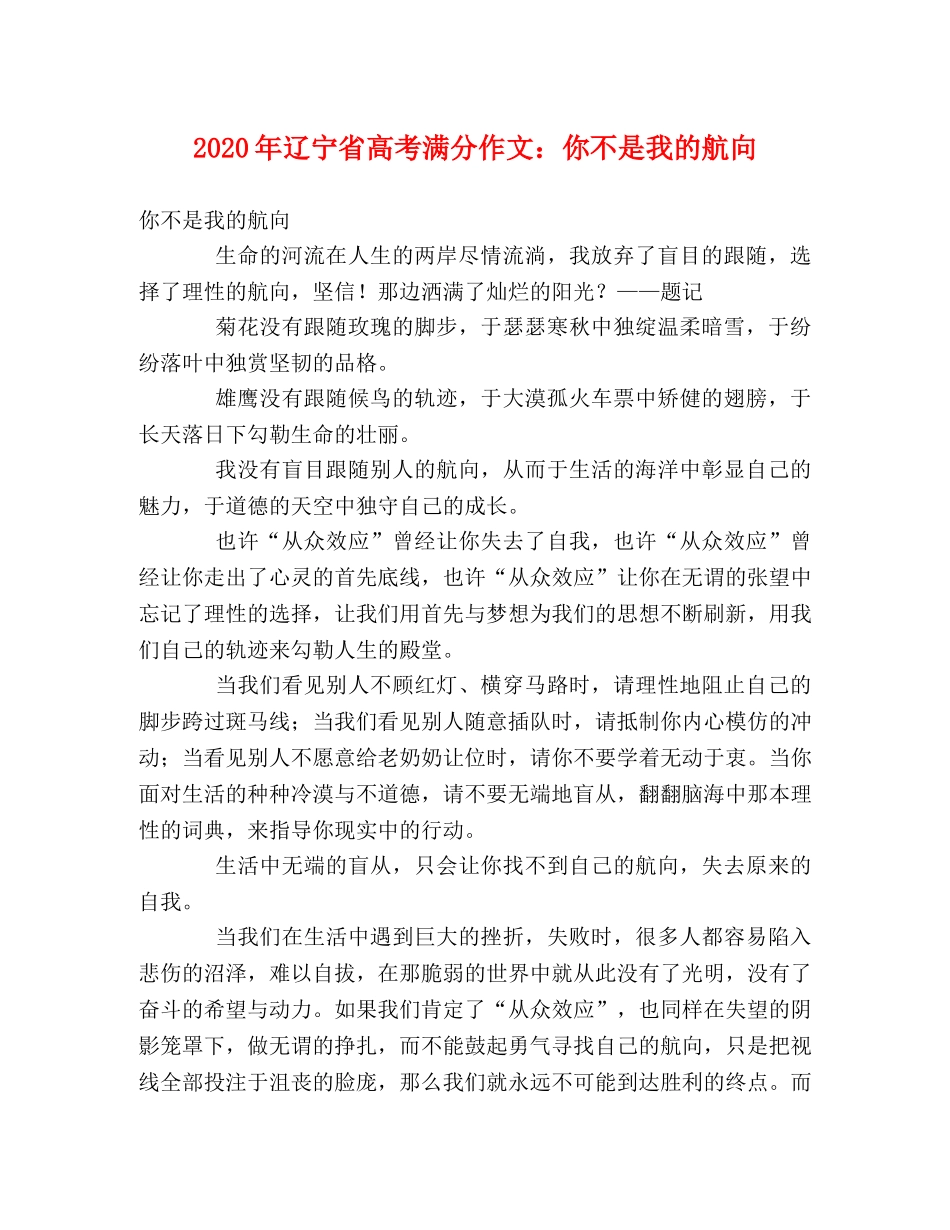 2024年辽宁省高考满分作文你不是我的航向 _第1页
