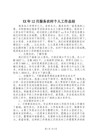 XX年12月服务农村个人工作总结