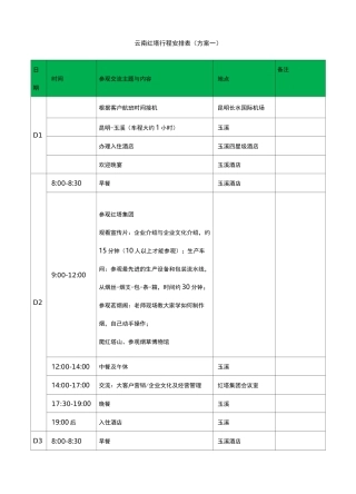 商务考察行程安排表