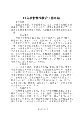 XX年驻村精准扶贫工作总结