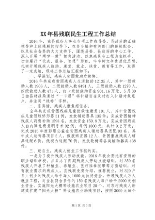 XX年县残联民生工程工作总结