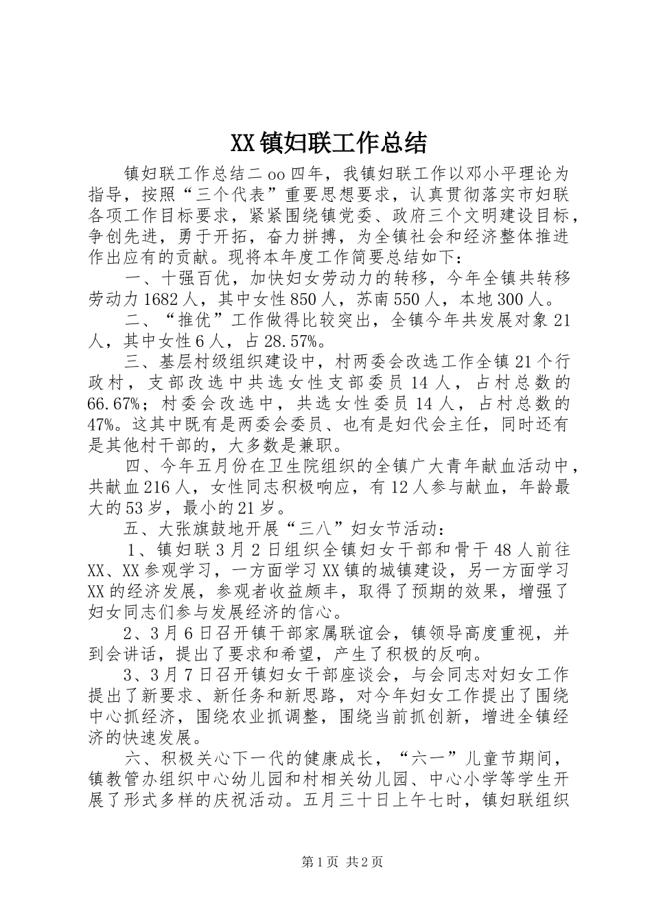 XX镇妇联工作总结_第1页