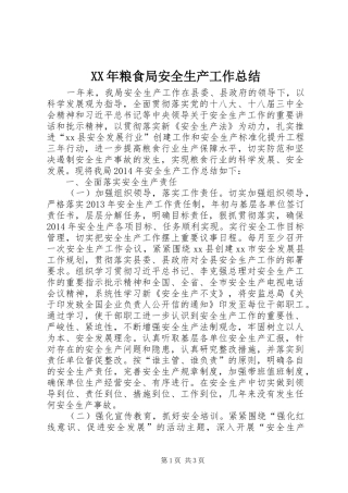 XX年粮食局安全生产工作总结