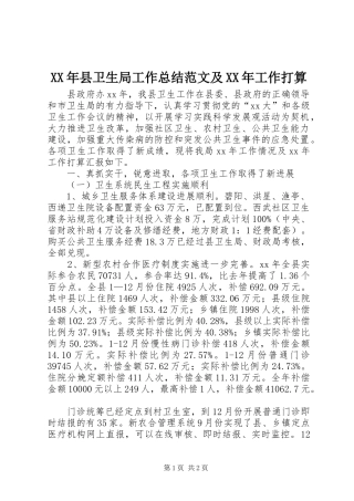 XX年县卫生局工作总结范文及XX年工作打算