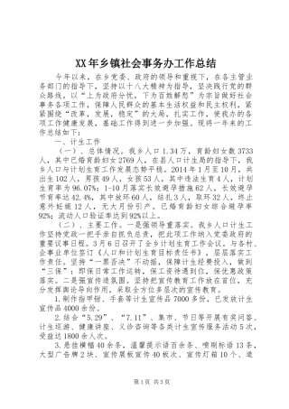 XX年乡镇社会事务办工作总结