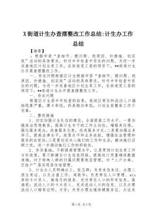 X街道计生办查摆整改工作总结-计生办工作总结