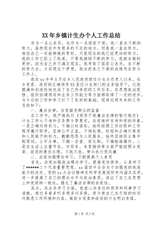 XX年乡镇计生办个人工作总结