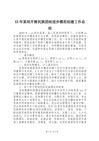 XX年某局开展民族团结进步模范创建工作总结