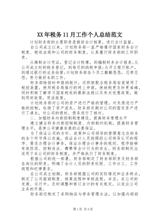 XX年税务11月工作个人总结范文