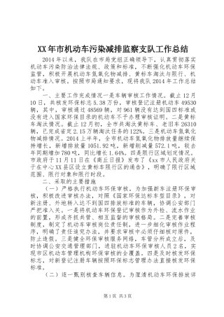 XX年市机动车污染减排监察支队工作总结