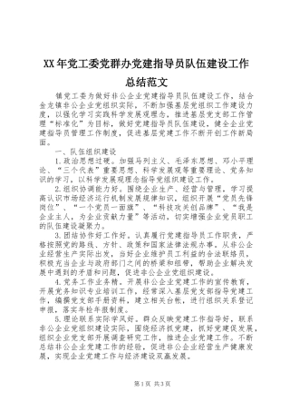 XX年党工委党群办党建指导员队伍建设工作总结范文
