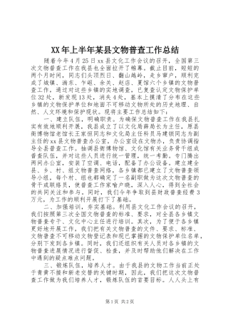 XX年上半年某县文物普查工作总结