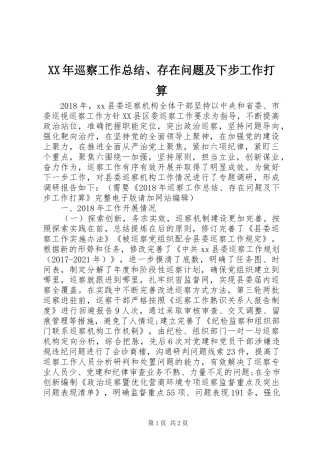 XX年巡察工作总结、存在问题及下步工作打算