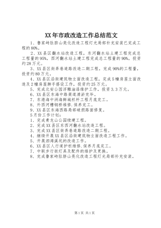 XX年市政改造工作总结范文
