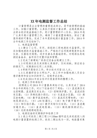 XX年电测监督工作总结