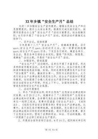XX年乡镇“安全生产月”总结