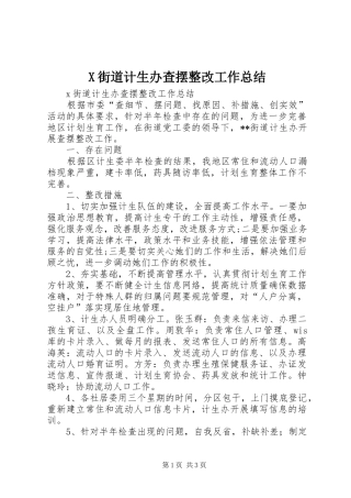 X街道计生办查摆整改工作总结