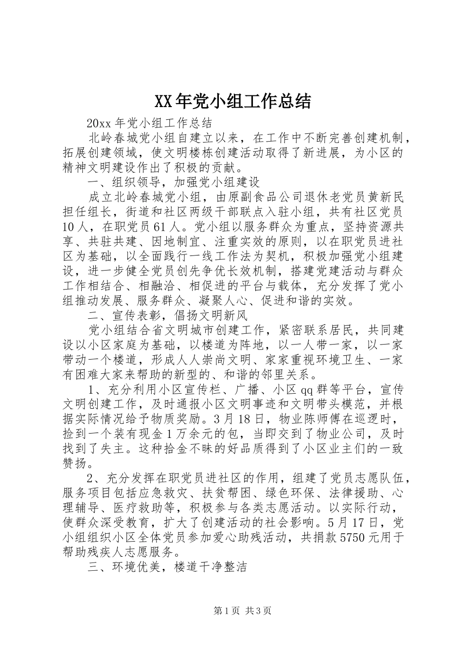 XX年党小组工作总结_第1页