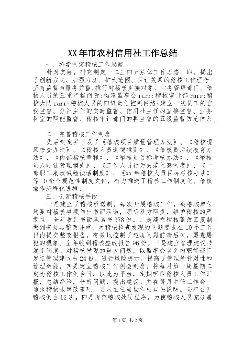 XX年市农村信用社工作总结_第1页