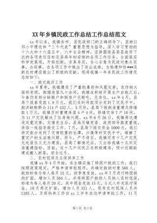 XX年乡镇民政工作总结工作总结范文