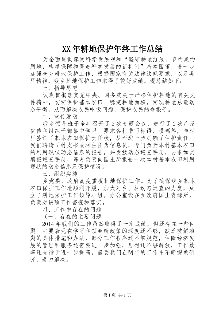 XX年耕地保护年终工作总结_第1页