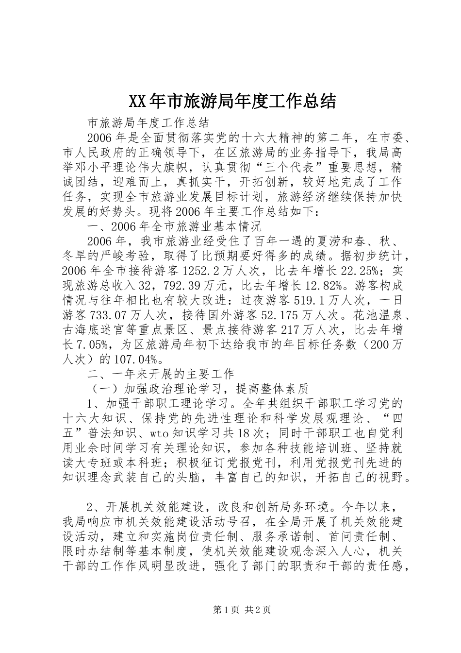 XX年市旅游局年度工作总结_第1页