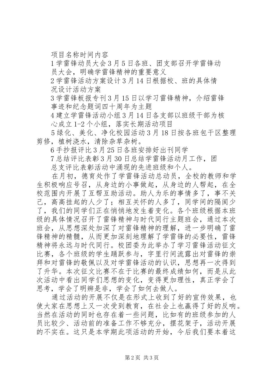 XX中学学雷锋活动总结_第2页