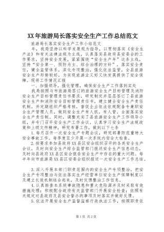 XX年旅游局长落实安全生产工作总结范文