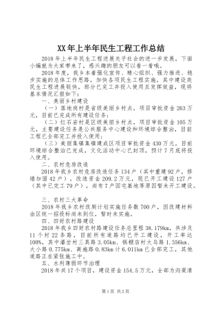 XX年上半年民生工程工作总结