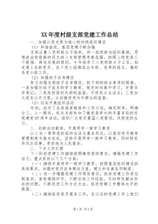 XX年度村级支部党建工作总结