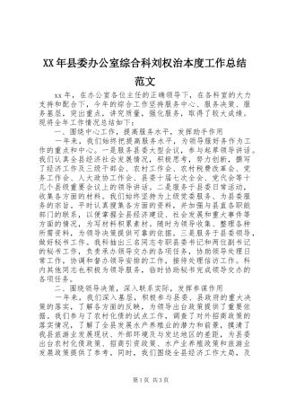 XX年县委办公室综合科刘权治本度工作总结范文