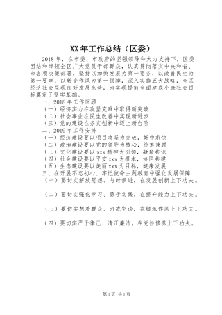 XX年工作总结（区委）