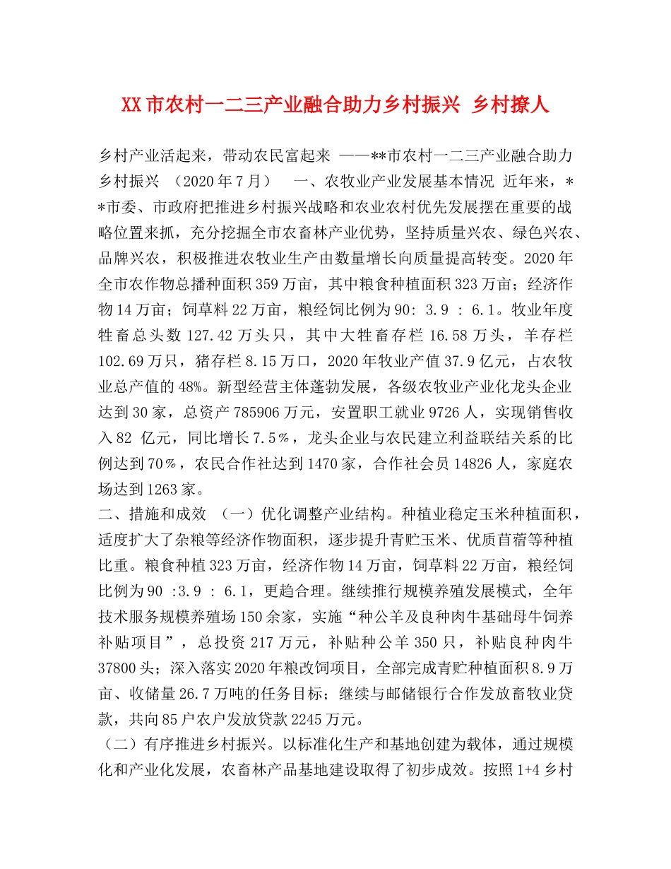 XX市农村一二三产业融合助力乡村振兴 乡村撩人 _第1页