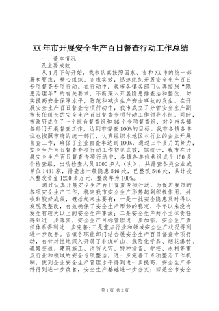 XX年市开展安全生产百日督查行动工作总结