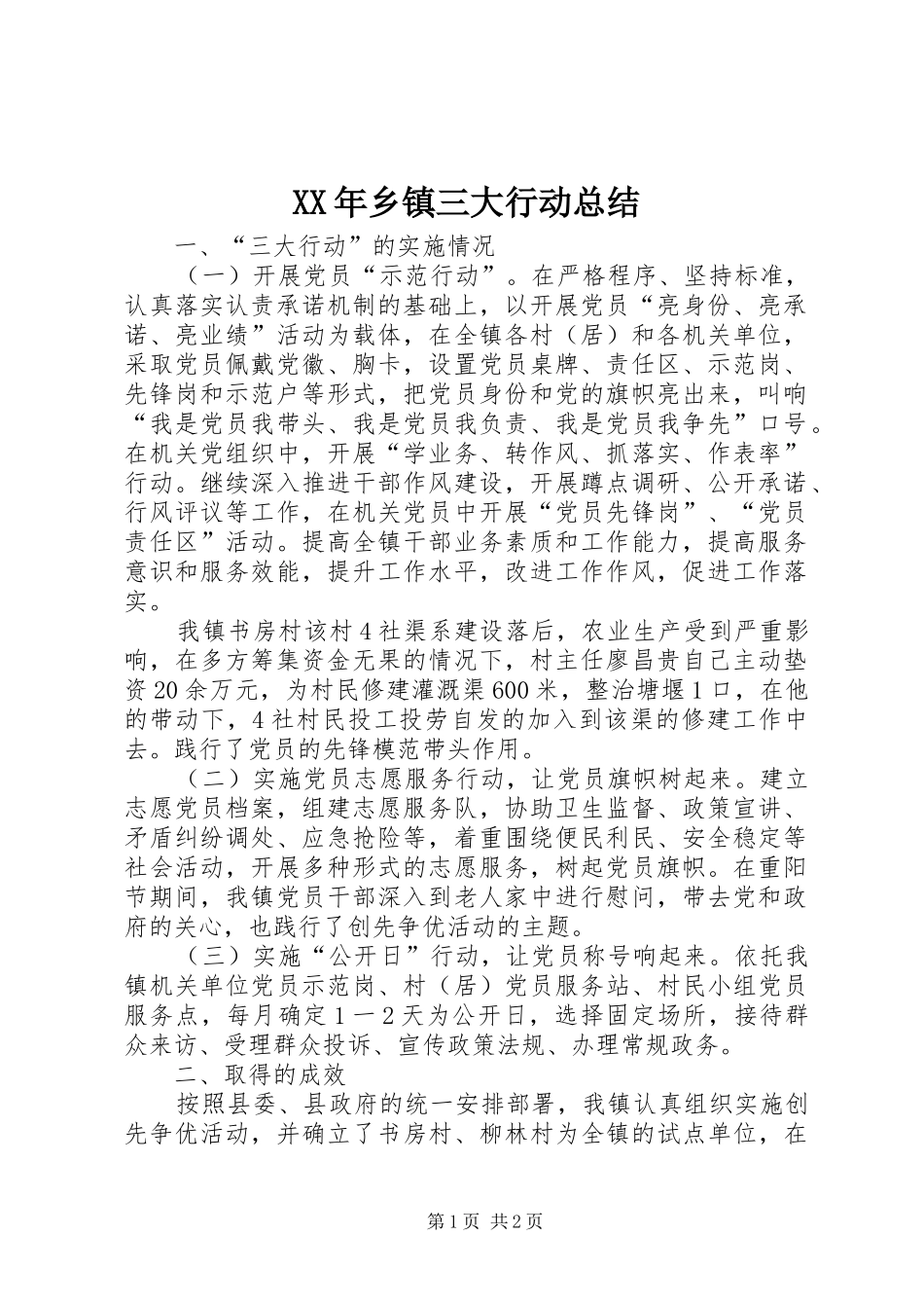 XX年乡镇三大行动总结_第1页