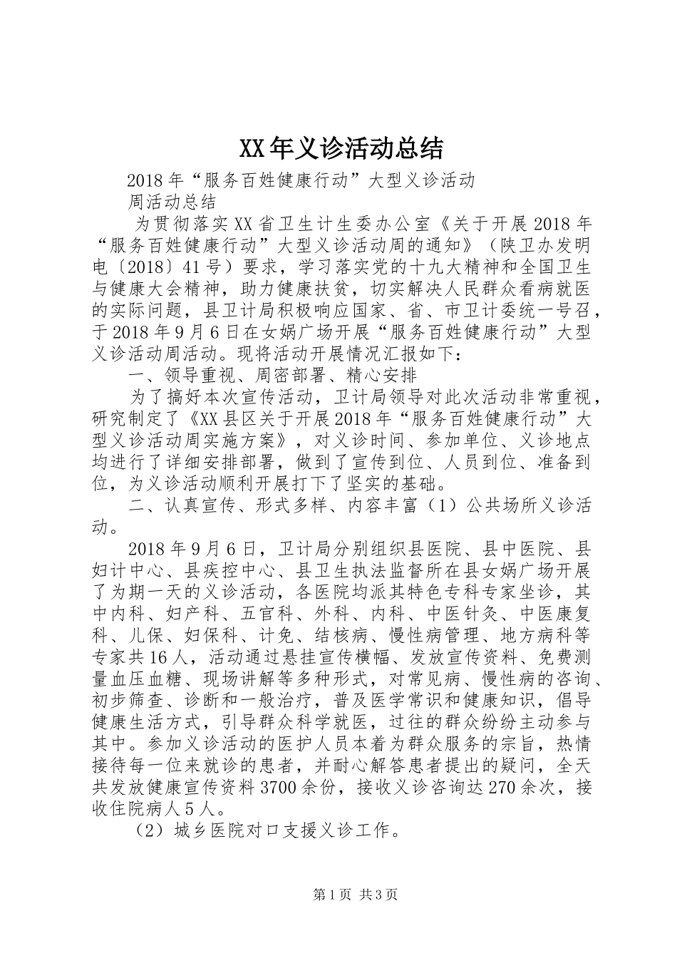 XX年义诊活动总结_第1页