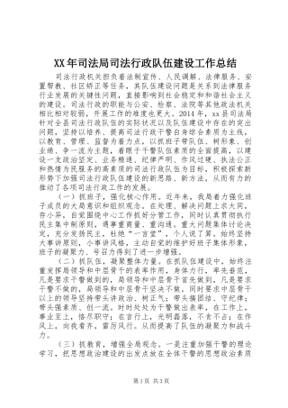 XX年司法局司法行政队伍建设工作总结