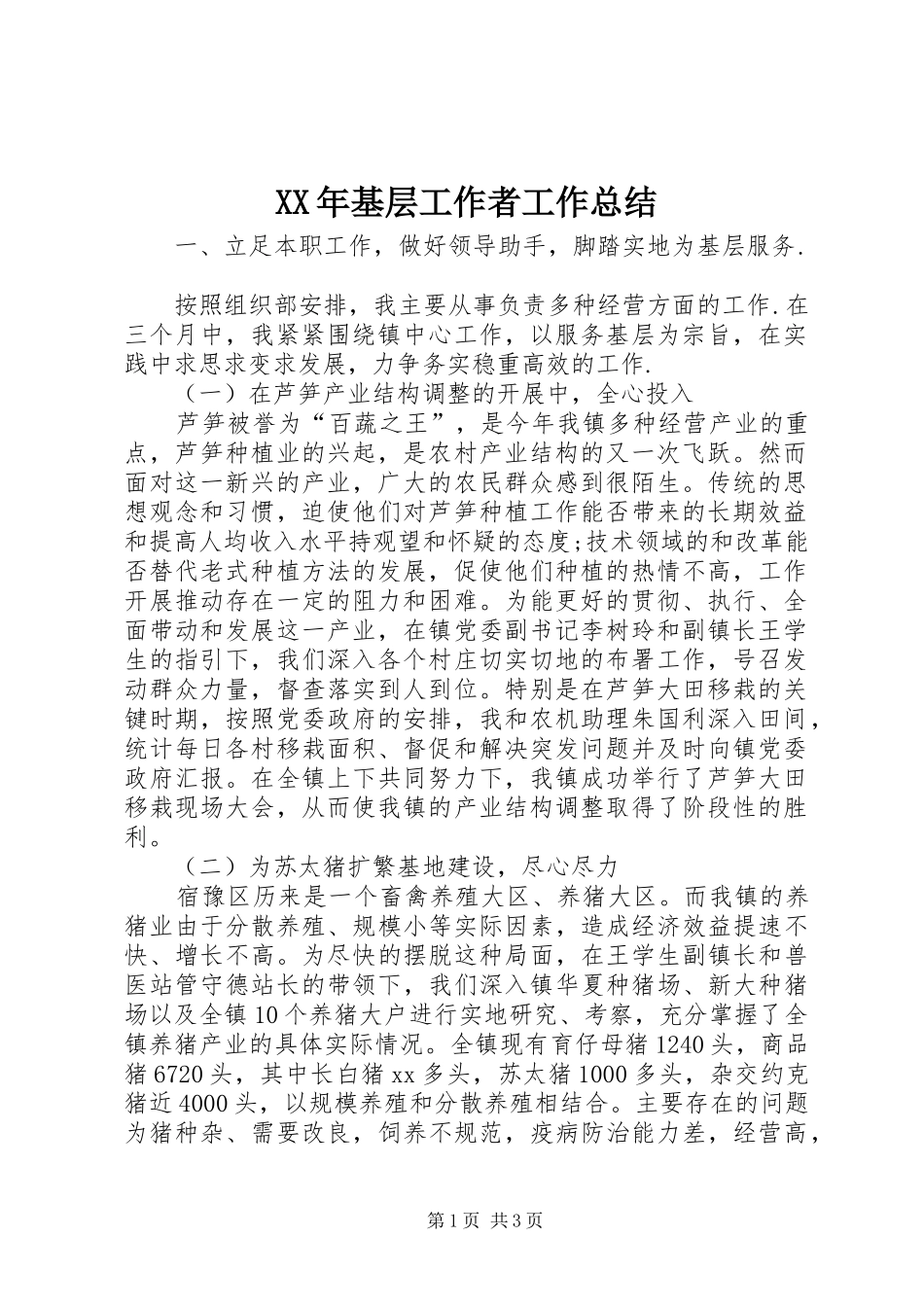 XX年基层工作者工作总结_第1页
