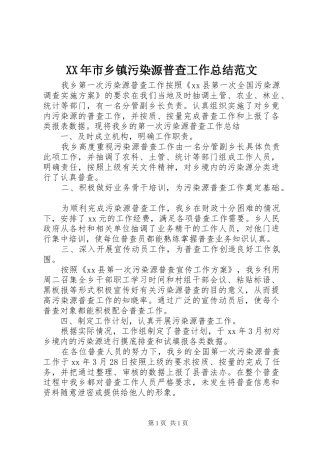 XX年市乡镇污染源普查工作总结范文