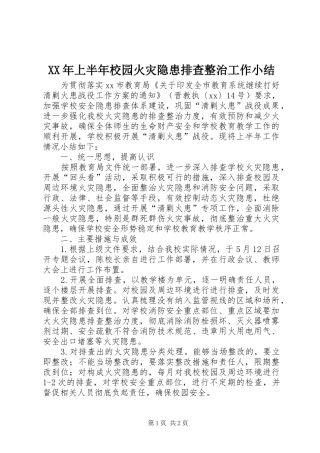 XX年上半年校园火灾隐患排查整治工作小结