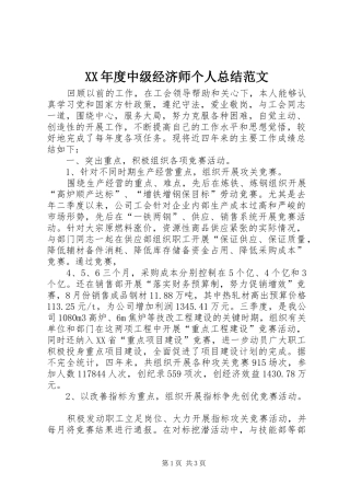XX年度中级经济师个人总结范文