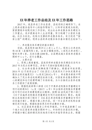 XX年养老工作总结及XX年工作思路