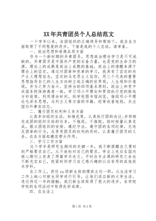 XX年共青团员个人总结范文