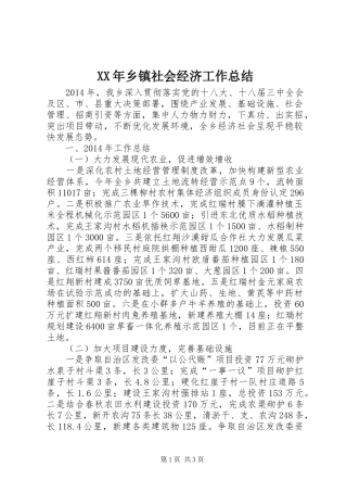 XX年乡镇社会经济工作总结