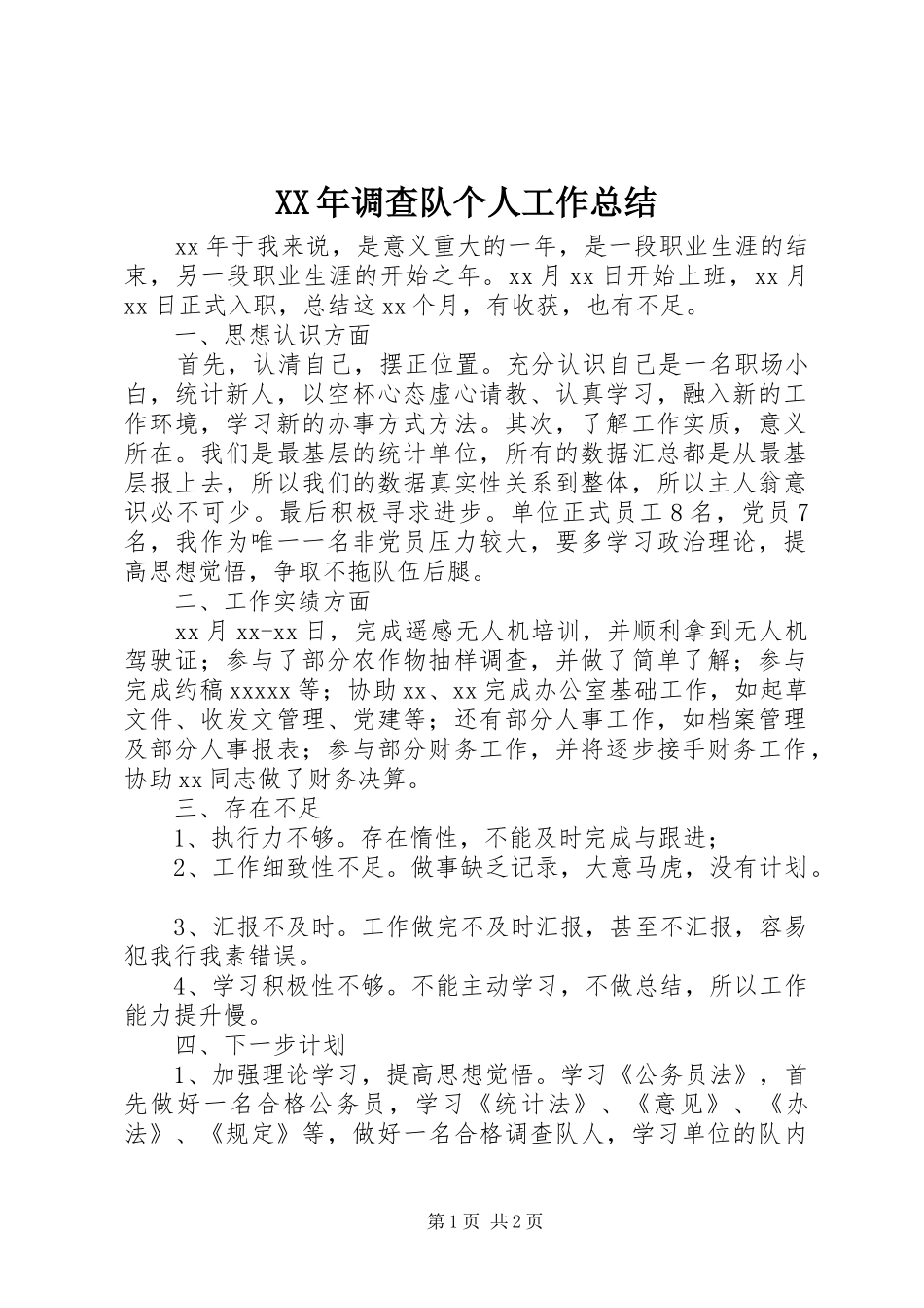 XX年调查队个人工作总结_第1页
