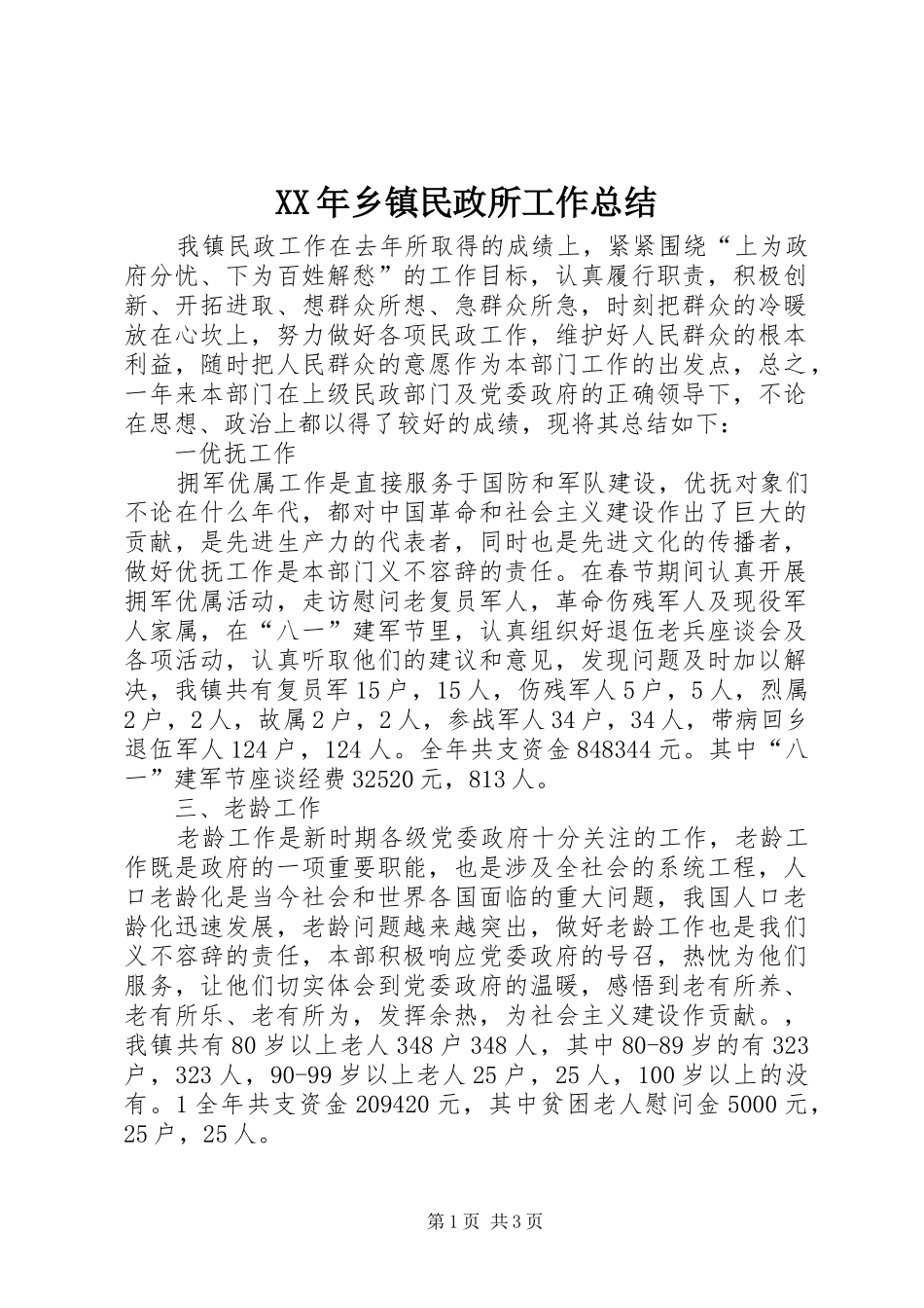 XX年乡镇民政所工作总结_第1页