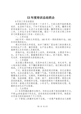 XX年度培训总结药企