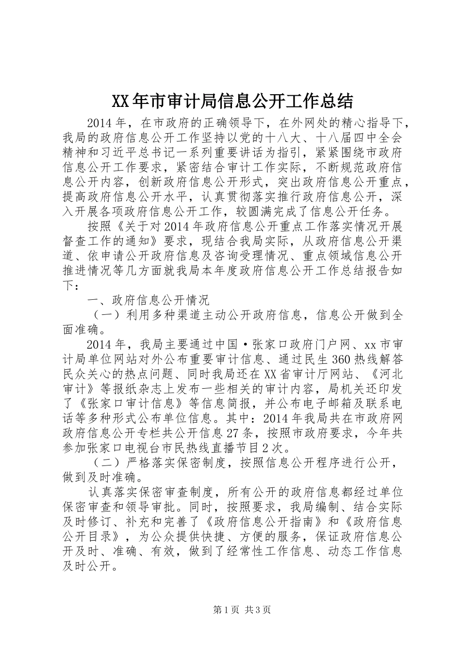 XX年市审计局信息公开工作总结_第1页