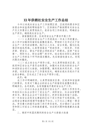 XX年供销社安全生产工作总结