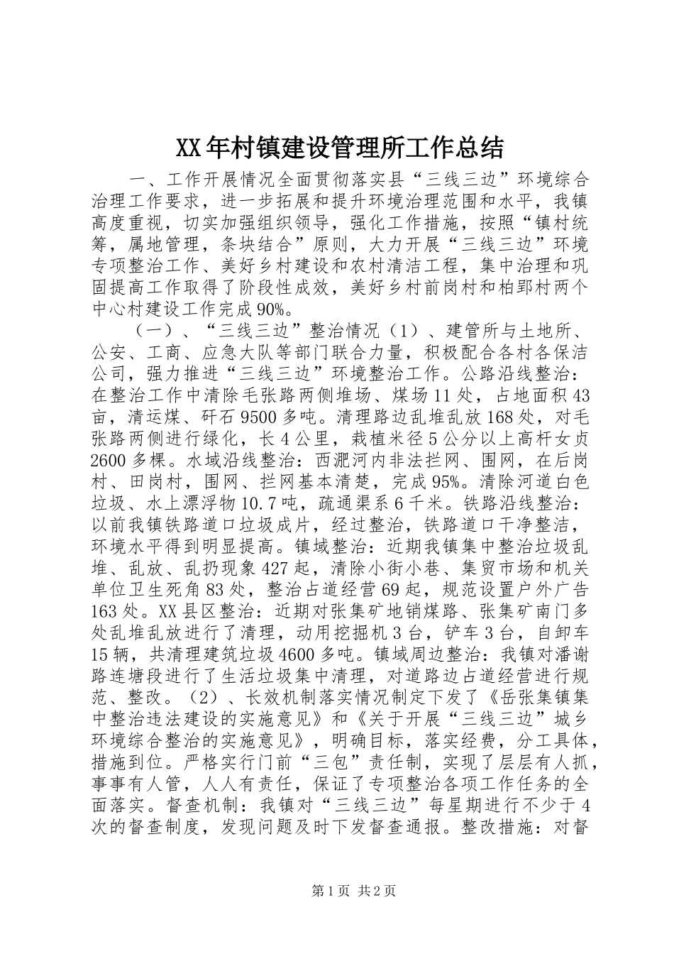 XX年村镇建设管理所工作总结_第1页